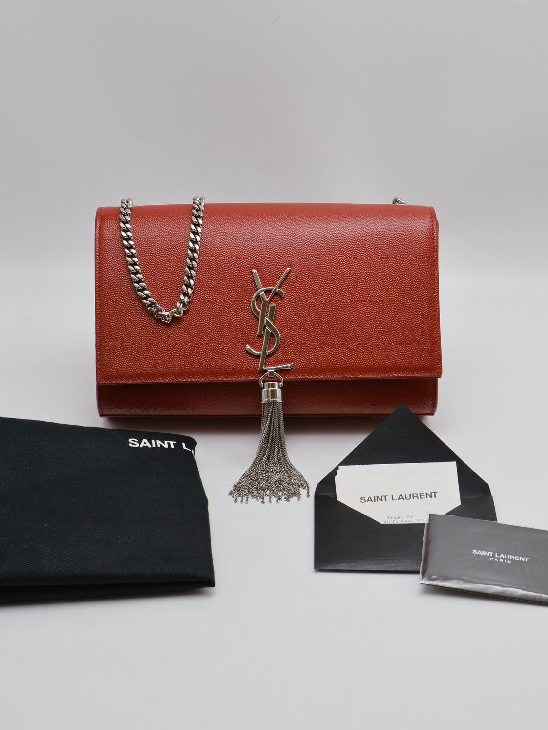 YSL Kate 流蘇鍊帶斜背包 - 紅銀