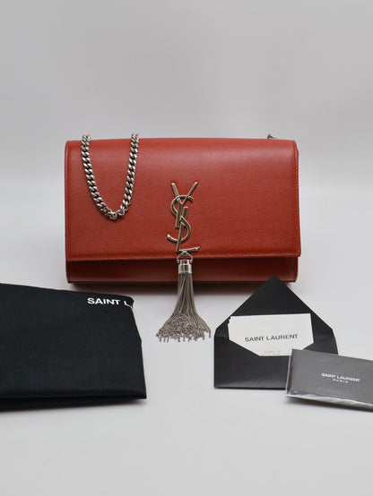 YSL Kate 流蘇鍊帶斜背包 - 紅銀