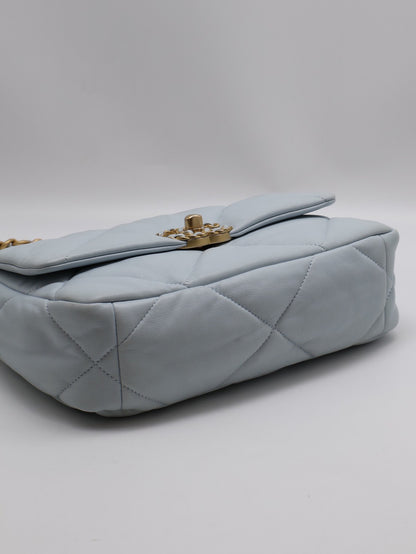 CHANEL 19 Bag 菱格紋羊皮手提肩背包 26 - 寶寶藍金