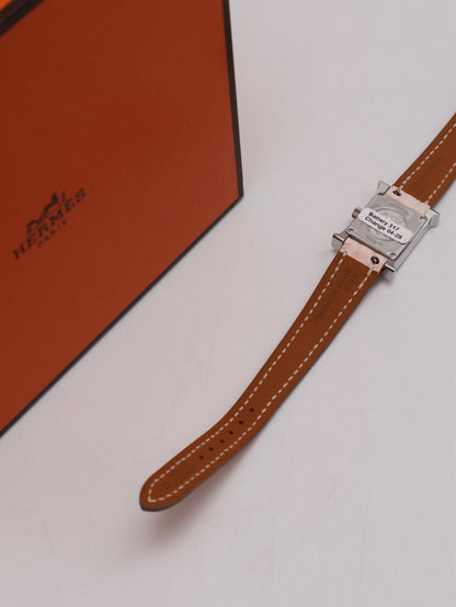 HERMES Heure H腕錶 - 21 鱷魚皮錶帶薔薇粉銀 K