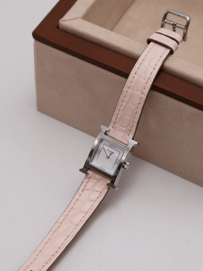 HERMES Heure H腕錶 - 21 鱷魚皮錶帶薔薇粉銀 K