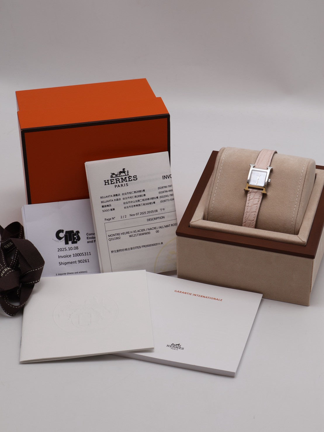 HERMES Heure H腕錶 - 21 鱷魚皮錶帶薔薇粉銀 K