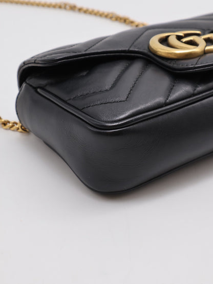 GUCCI Marmont Matelasse斜背包 - 16超迷你黑金