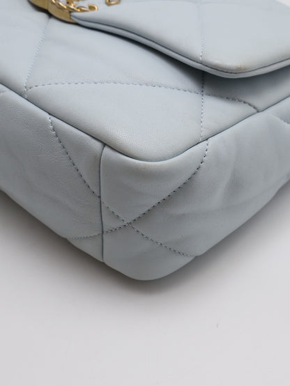 CHANEL 19 Bag 菱格紋羊皮手提肩背包 26 - 寶寶藍金