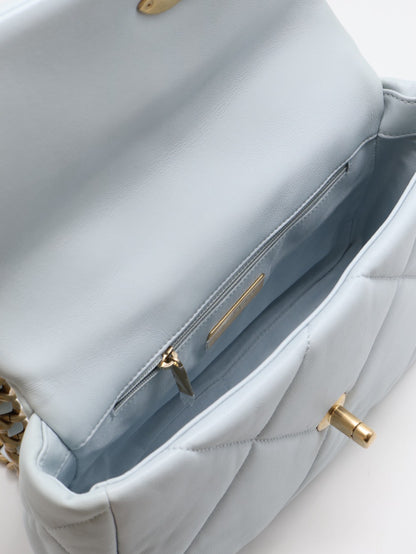 CHANEL 19 Bag 菱格紋羊皮手提肩背包 26 - 寶寶藍金