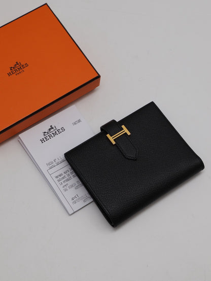 HERMES Bearn 短夾 - 黑金 D