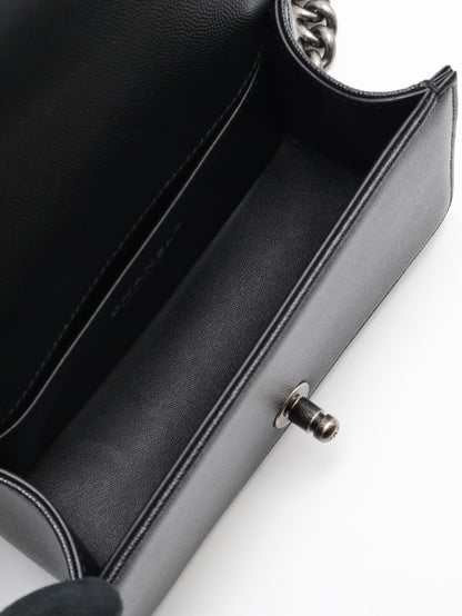 CHANEL Boy20 粒面牛皮口蓋包 - 黑銀