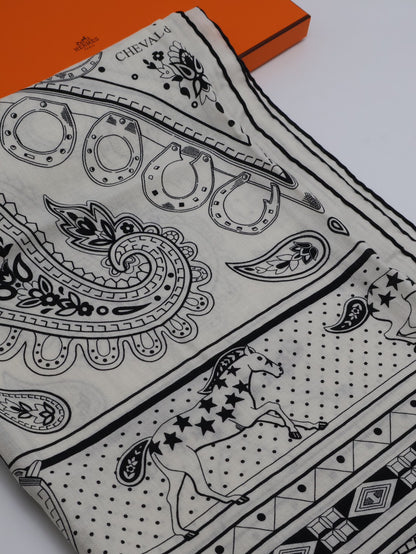 HERMES Cheval de Coeur Bandana披肩 140 - 黑白