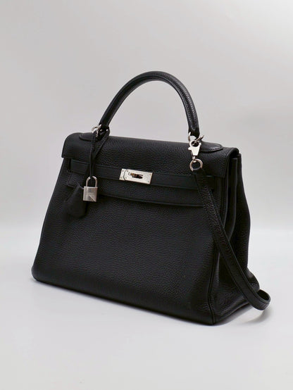 HERMES Kelly 32 - 黑銀 🅀