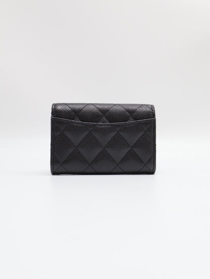 CHANEL 粒面牛皮拉鍊夾層卡包 - 黑金