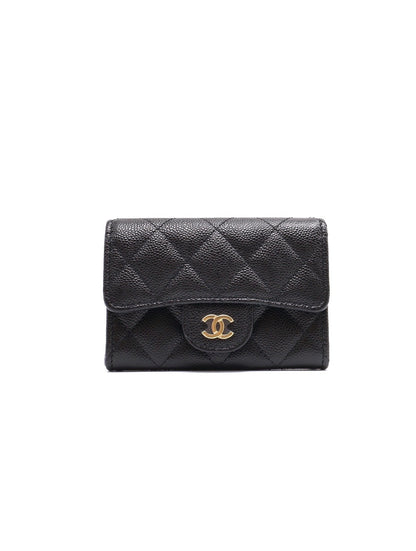 CHANEL 粒面牛皮拉鍊夾層卡包 - 黑金