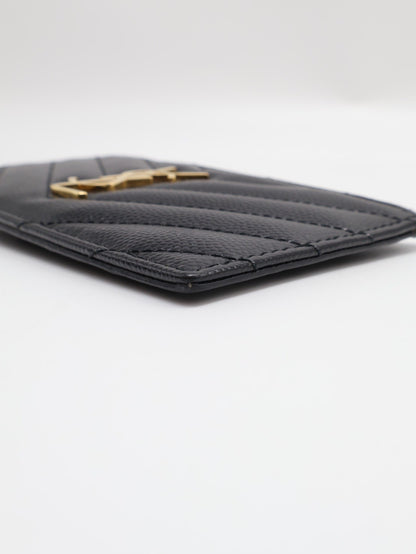 YSL Cassandre matelasse V字絎縫拉鍊卡包 - 黑金