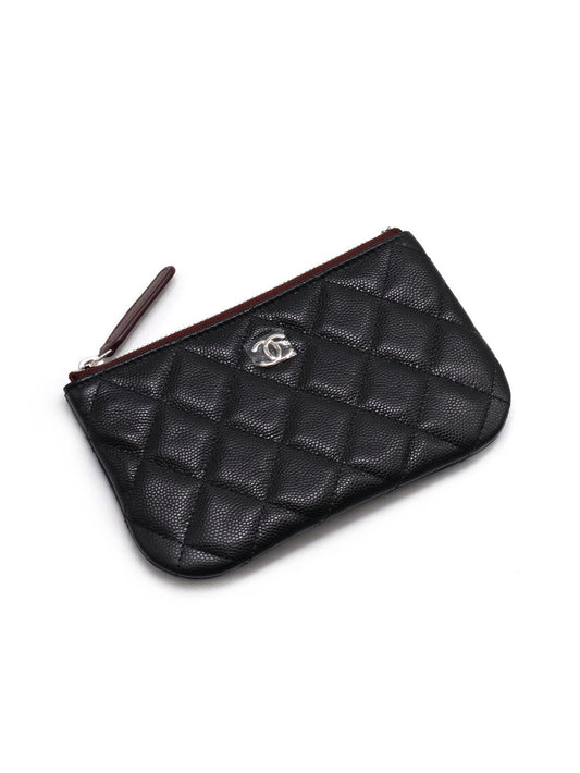 CHANEL 經典一字拉鍊零錢包 - 黑銀