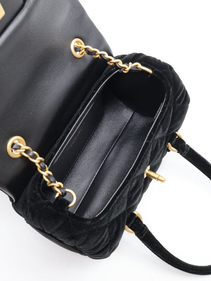 CHANEL 絲絨圓筒手提包 - 黑金