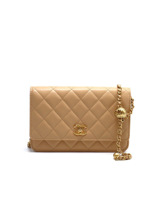 CHANEL 經典小羊皮金球WOC - 米金