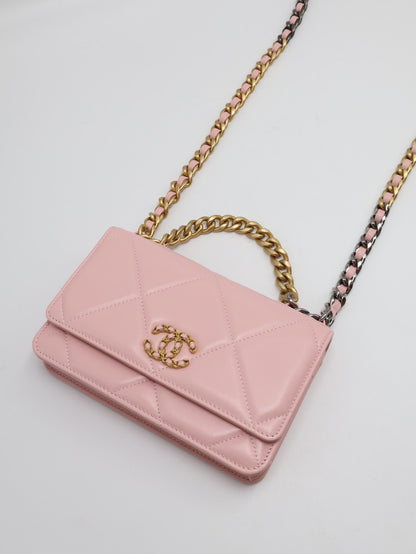 CHANEL 19 經典菱格紋雙色鍊WOC - 粉金