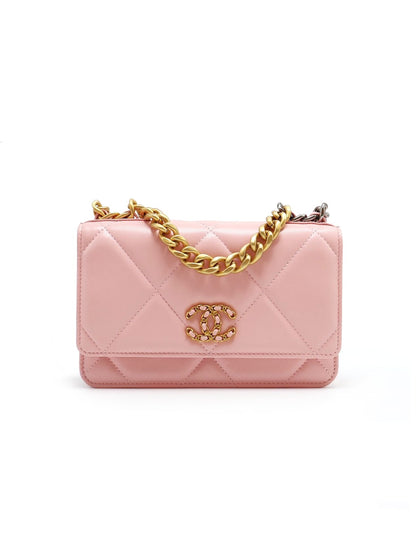 CHANEL 19 經典菱格紋雙色鍊WOC - 粉金