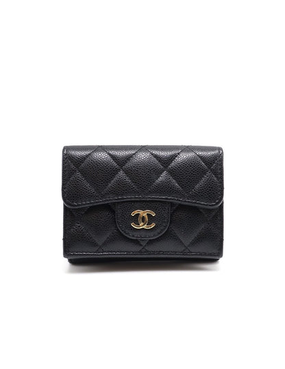 CHANEL 經典口蓋Mini三折短夾 - 黑金