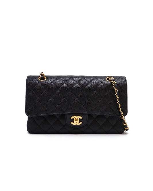 CHANEL 經典口蓋包 CF25 - 粒面牛皮黑金30開