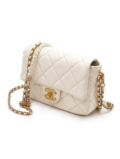 CHANEL 21K風衣釦珍珠鍊方胖子 - 白金