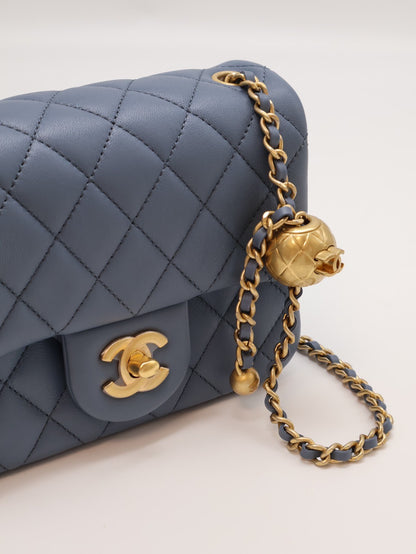 CHANEL 經典口蓋包方胖子 17 - 金球迷霧藍