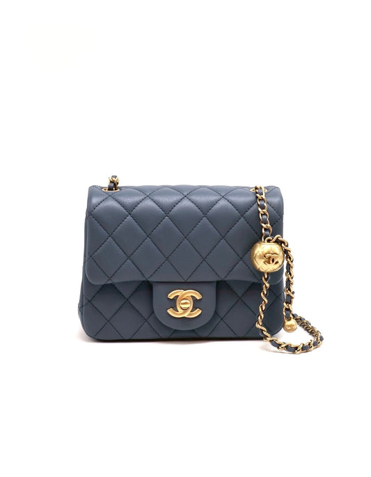 CHANEL 經典口蓋包方胖子 17 - 金球迷霧藍