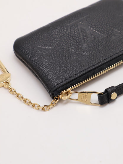 LOUIS VUITTON 壓紋牛皮鑰匙釦拉鍊零錢包 - 黑