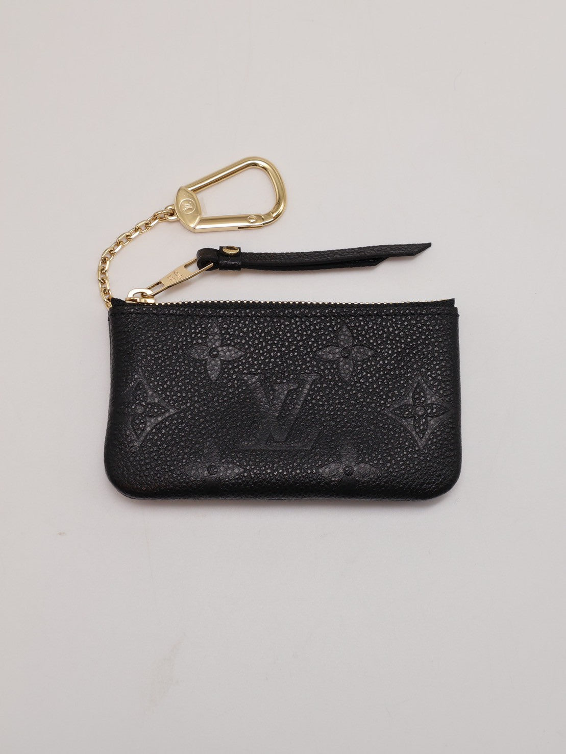 LOUIS VUITTON 壓紋牛皮鑰匙釦拉鍊零錢包 - 黑