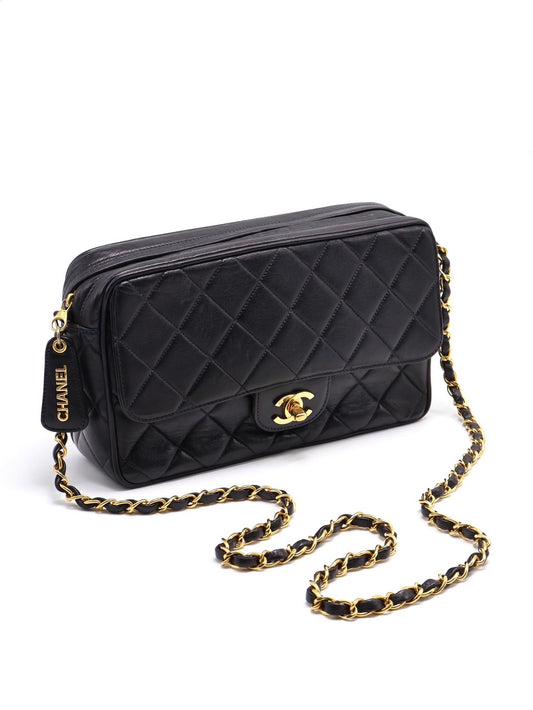 CHANEL 復古拉鍊相機包 - 黑金3開