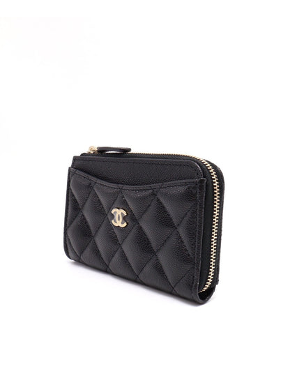 CHANEL L型拉鍊零錢卡片包 - 黑金