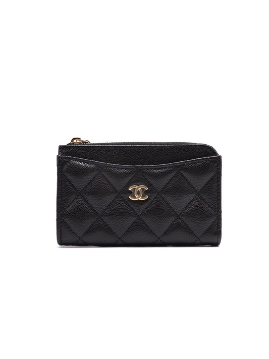 CHANEL L型拉鍊零錢卡片包 - 黑金