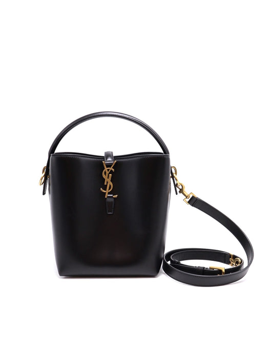 YSL Le37亮面小牛皮水桶包 - 小號黑金