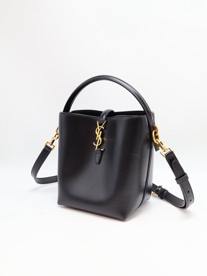 YSL Le37亮面小牛皮水桶包 - 小號黑金