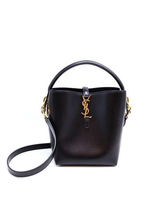 YSL Le37亮面小牛皮水桶包 - 小號黑金