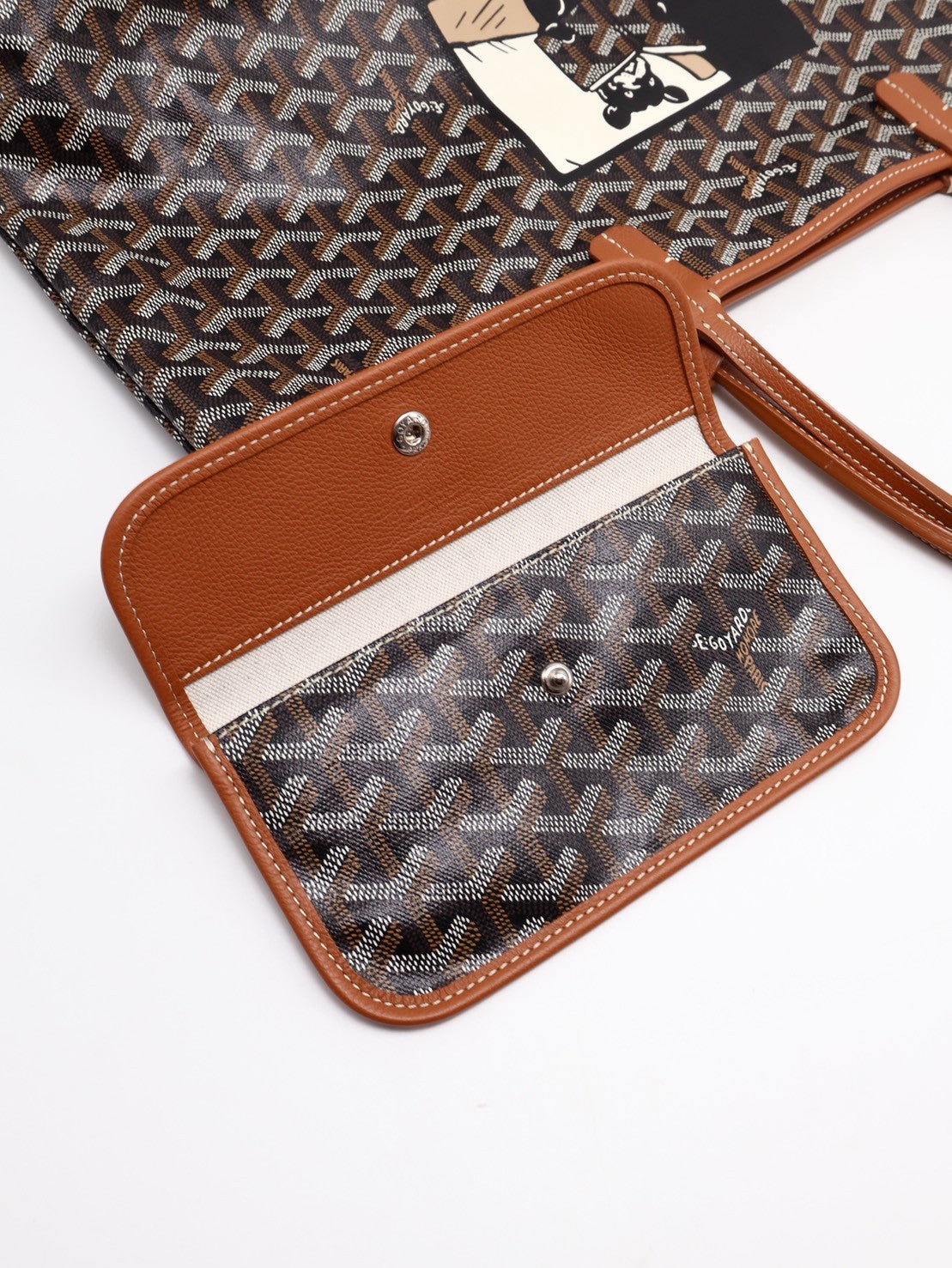 GOYARD 經典亞麻帆布Tote手繪狗狗版 - 小號棕