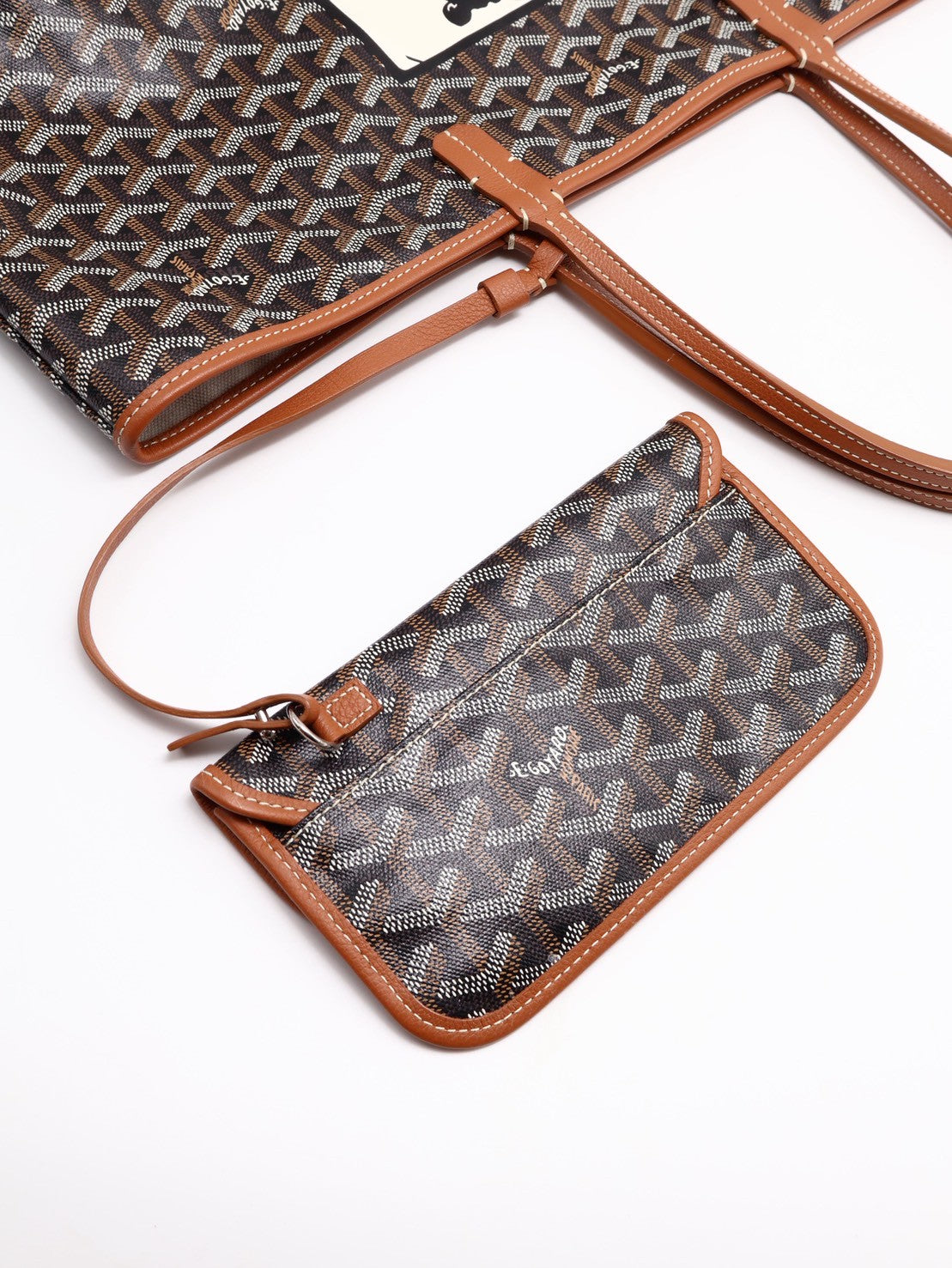 GOYARD 經典亞麻帆布Tote手繪狗狗版 - 小號棕