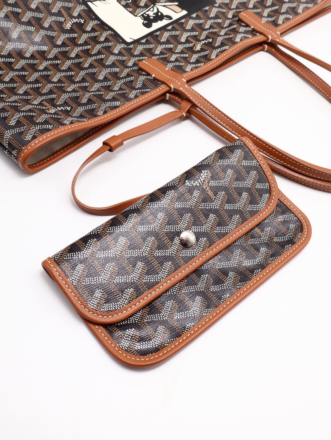 GOYARD 經典亞麻帆布Tote手繪狗狗版 - 小號棕