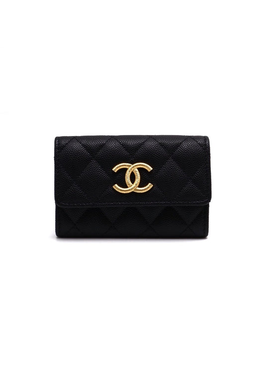 CHANEL 23B拉絲釦粒面牛皮卡包 - 黑金