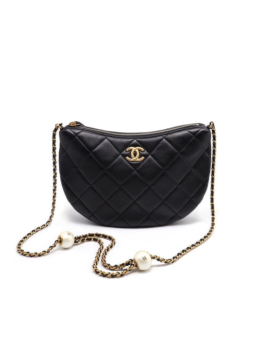 CHANEL 24S珍珠湯圓調節月亮包 - 大號黑金