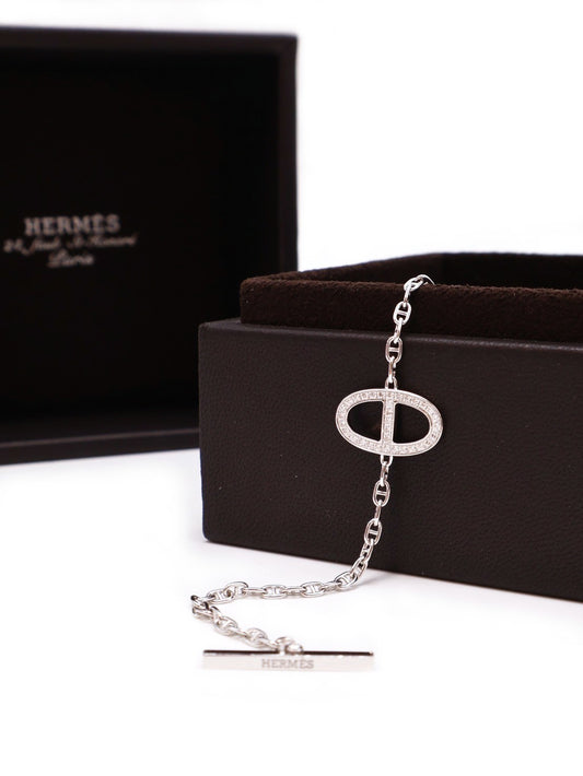 HERMES Chaine d'ancre鑲鑽豬鼻子手鍊 - XS18K白金