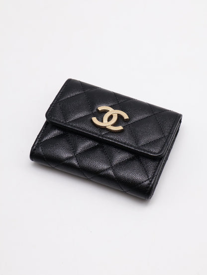 CHANEL 22B粒面牛皮雙層卡包 - 黑金