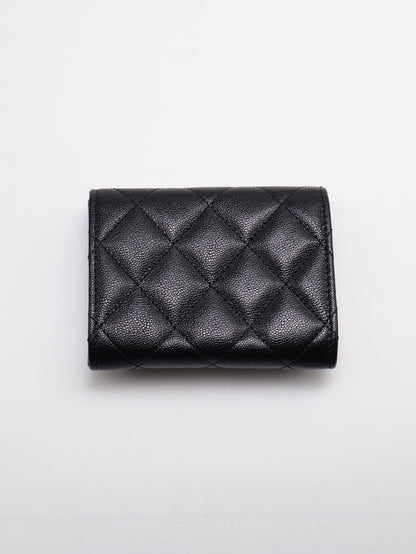CHANEL 22B粒面牛皮雙層卡包 - 黑金