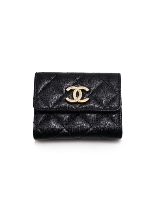 CHANEL 22B粒面牛皮雙層卡包 - 黑金
