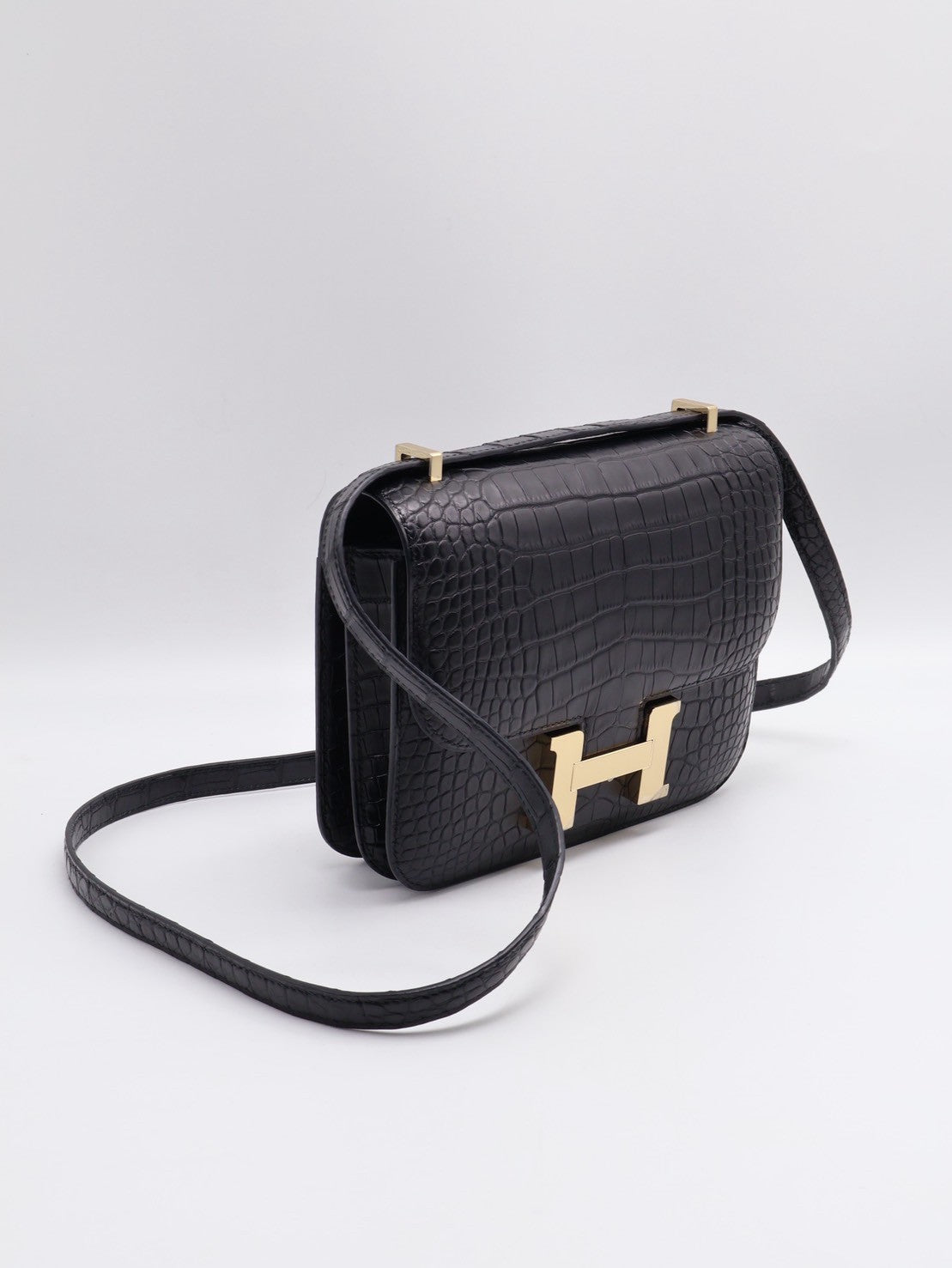 HERMES Mini Constance 19 - Noir 89 鱷魚皮黑金 B