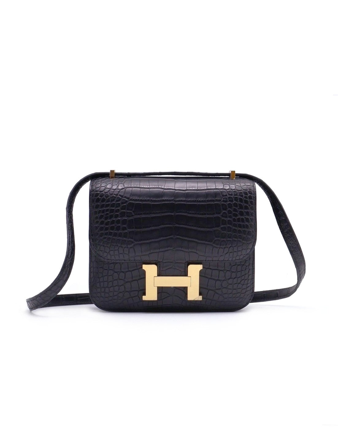 HERMES Mini Constance 19 - Noir 89 鱷魚皮黑金 B