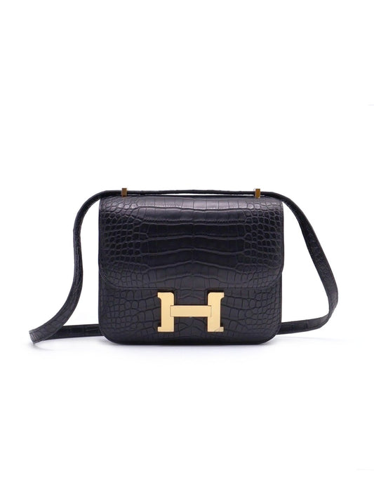 [限時95折]HERMES Mini constance 19 - 鱷魚皮黑金 B