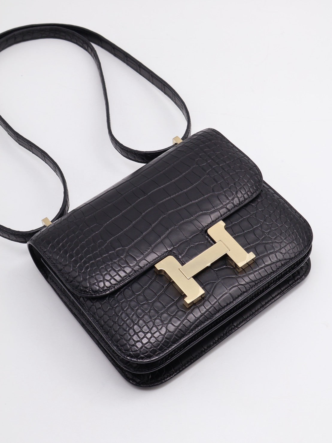 HERMES Mini Constance 19 - Noir 89 鱷魚皮黑金 B