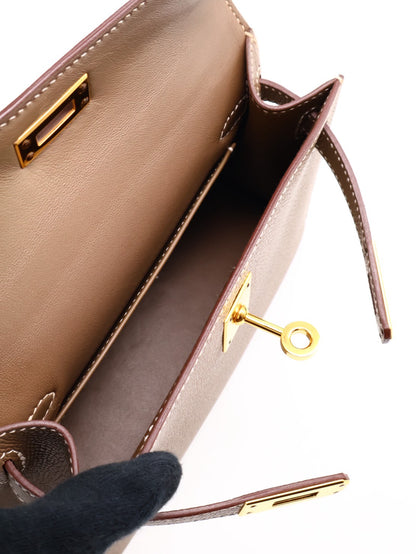 HERMES Mini kelly ll - 灰金 U