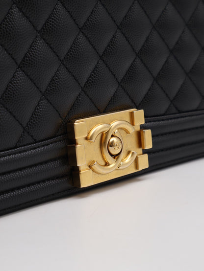 CHANEL Boy25粒面牛皮口蓋包 - 黑金