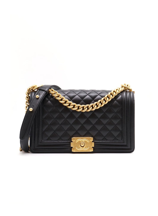 CHANEL Boy25粒面牛皮口蓋包 - 黑金
